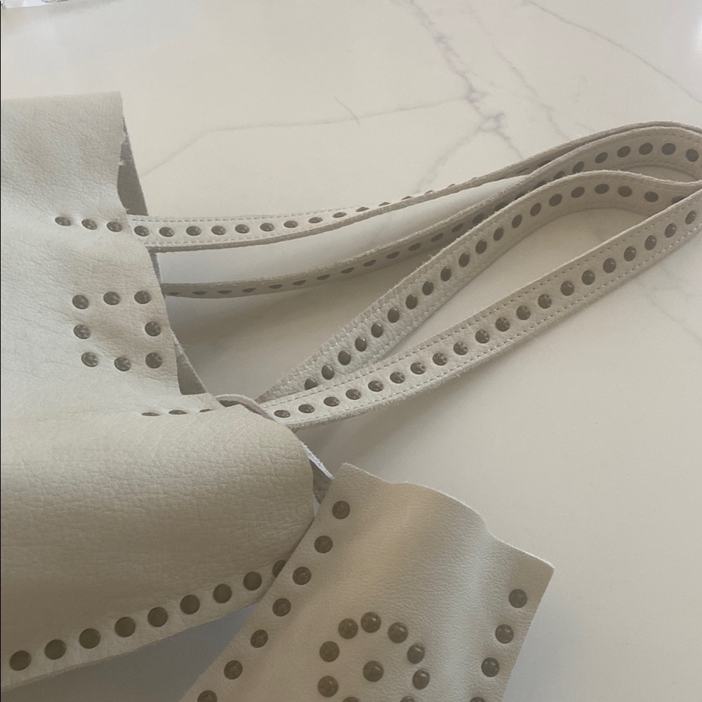 Cream Studded Tote with Chain Straps - Picture 12 of 16